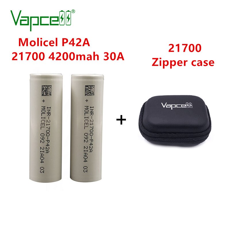 original li ion battery molicel 21700 4200mah 30A / 45A P42A 3.7V cell rechargeable batteries for flashlight: 2pcs and zipper case