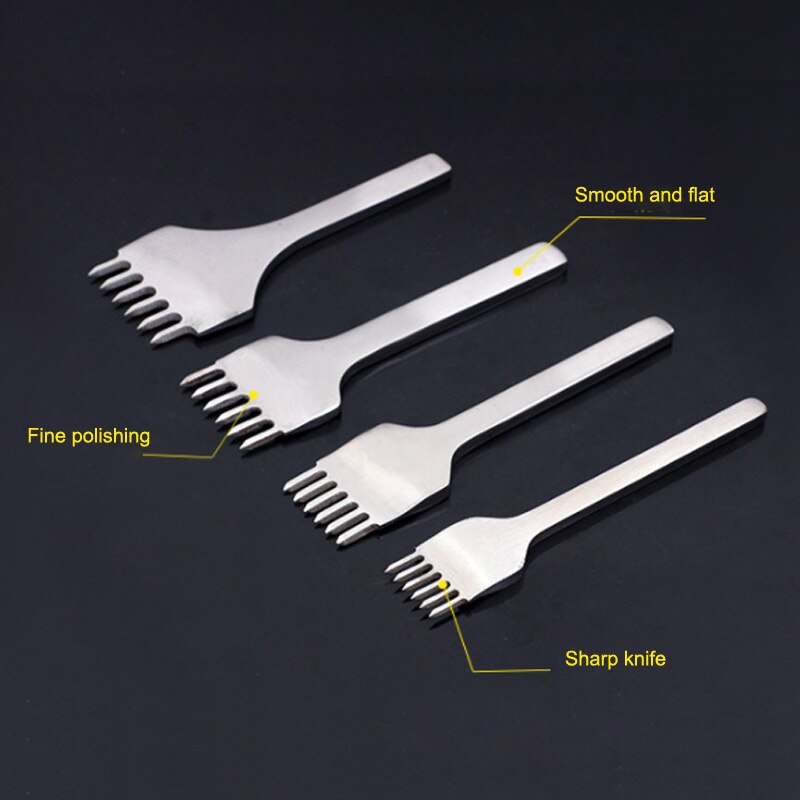 Leather Stitching Hole Punches Punch Tool Hand Sewing Prongs Leather Craft Tools Leather Belt Metal White Steel 4 Pcs