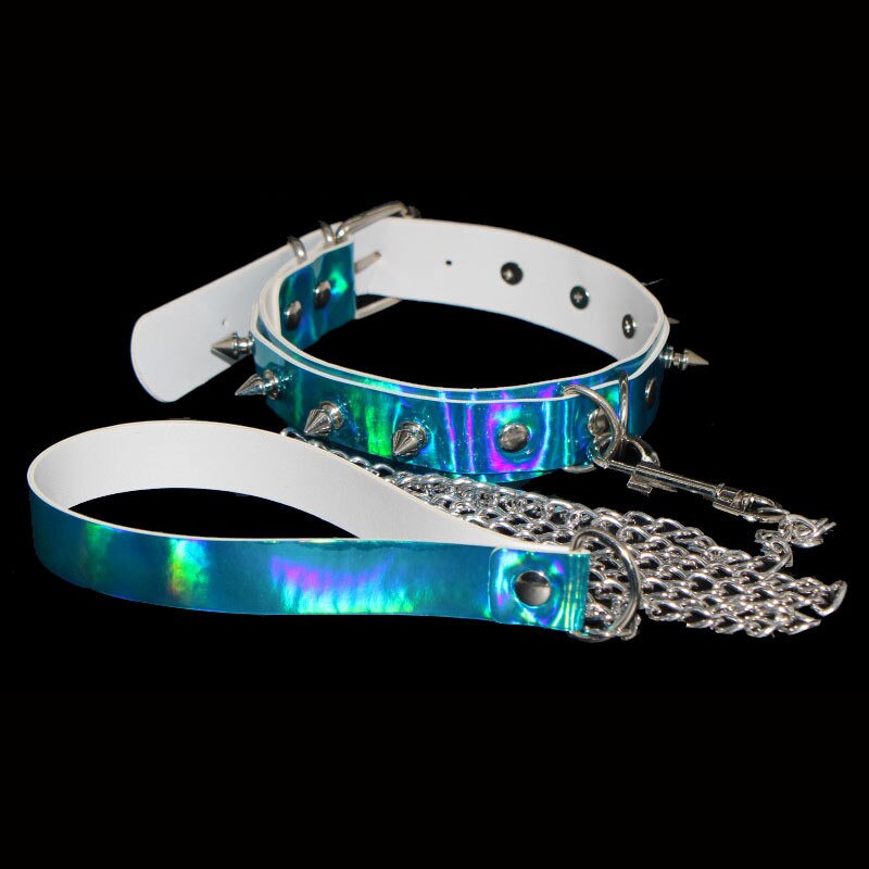 Spike Rivet Choker Catene Della Collana Collo In Pelle Arcobaleno Collare Rave Del Partito di Festival Ravewear Gioielli di Moda goth Accessori