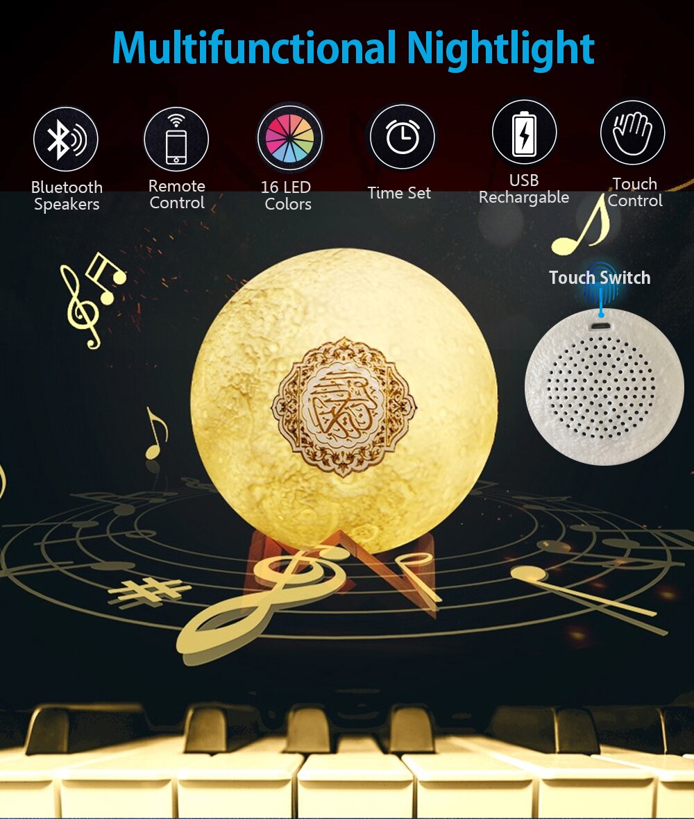 Touch Maan Lamp Koran Speaker Islam Bluetooth Speaker Draadloze Moslim 3D Maan Nachtlampje Afstandsbediening Koran Lamp Speaker