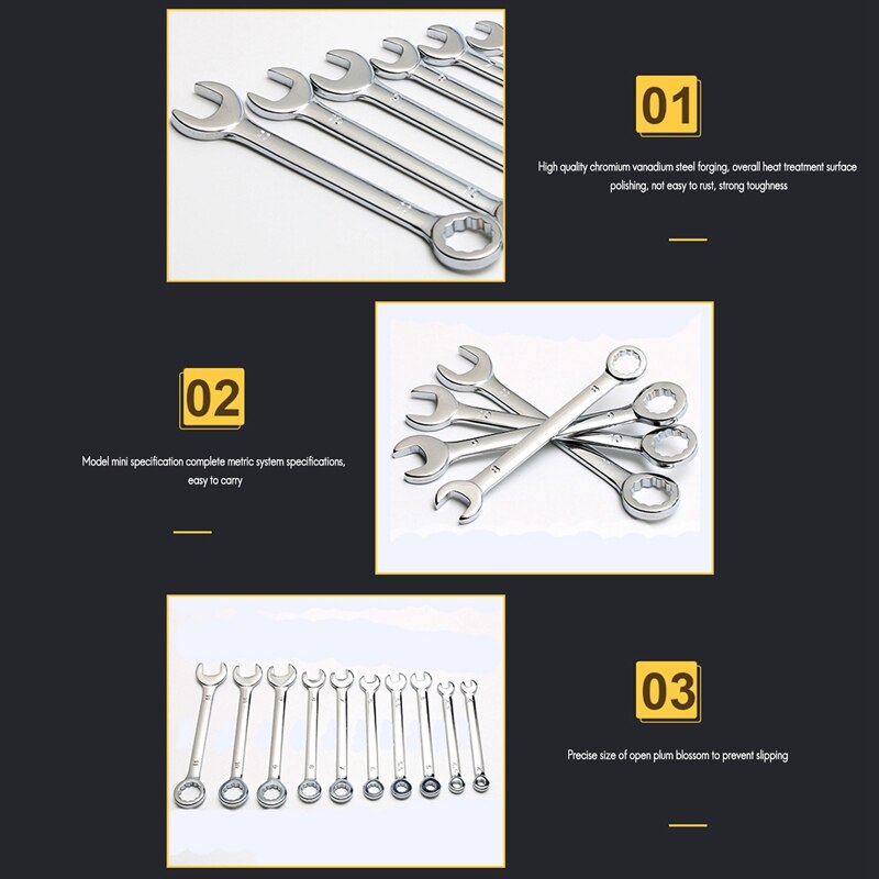 Mini Wrench, Inch Ignition Wrench Set, Open-End Set Wrench, Used to emble Furniture, Small Equipment, Automobiles