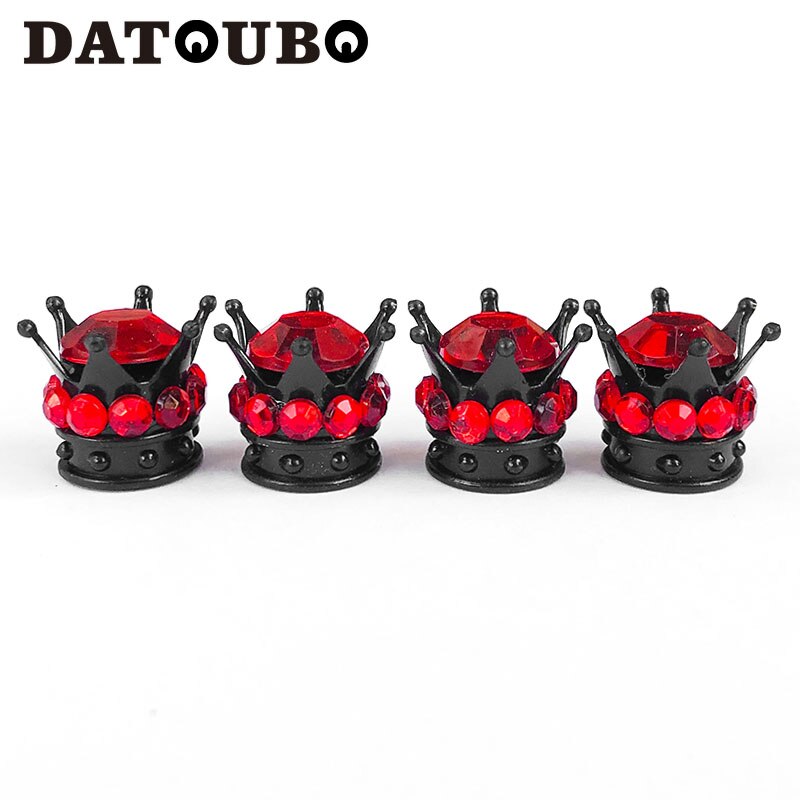 DATOUBO-Tapas de válvula de neumático de coche, cubiertas de polvo de aire para rueda de bicicleta, negro, corona, rosa, blanco, diamante, cristal, 4 Uds.: 4 pcs Red Diamond