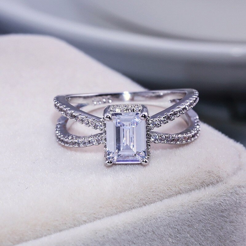 Yobest Luxe Vrouwelijke Vierkante Crystal Ringen Prinses Wedding Engagement Finger Rings Anniversary Sieraden Voor Vrouwen