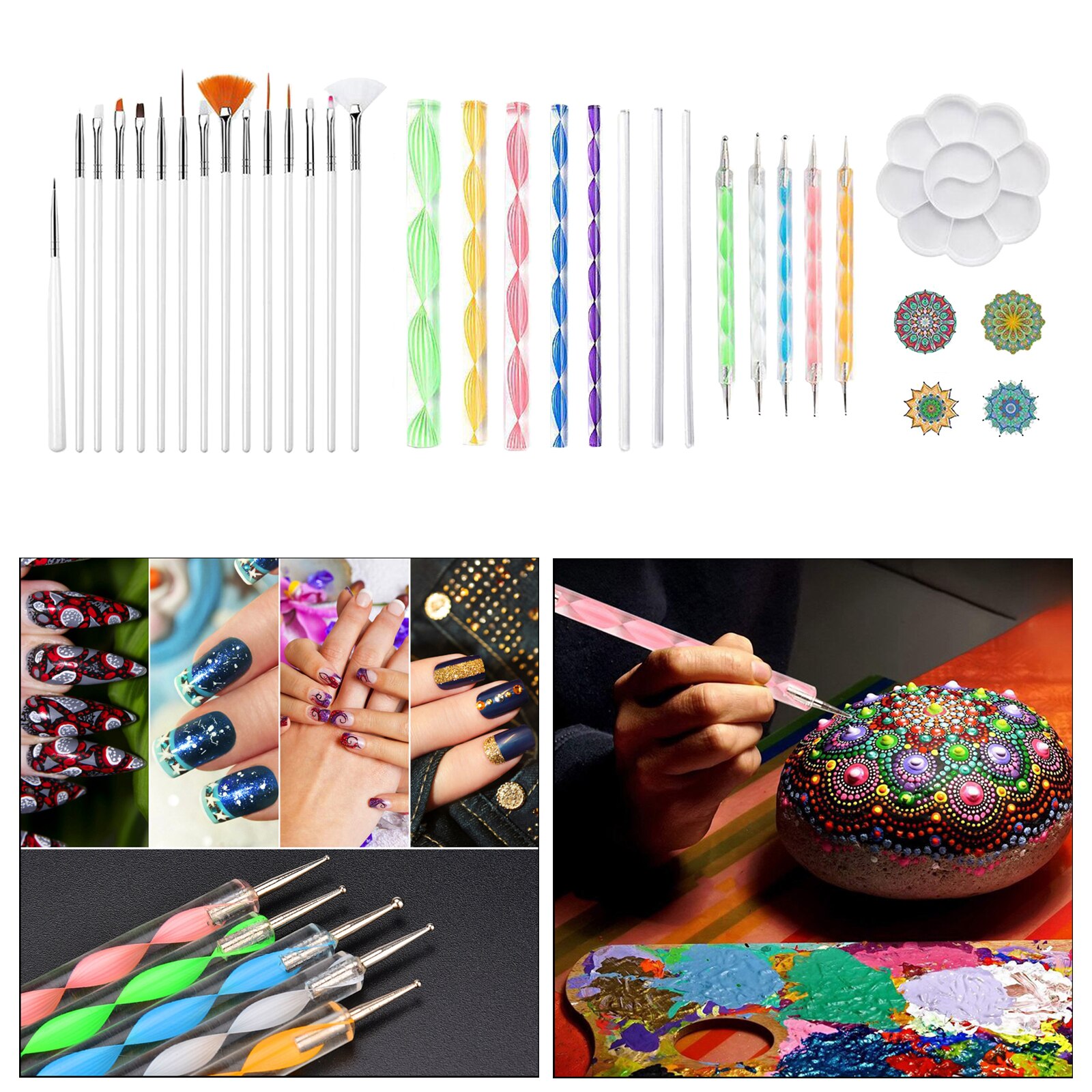33PCS Mandala Dotting Tools Set Pen Dotting Tools Mandala Stencil Ball Stylus Paint Tray for Painting Rocks, Coloring, Drawing