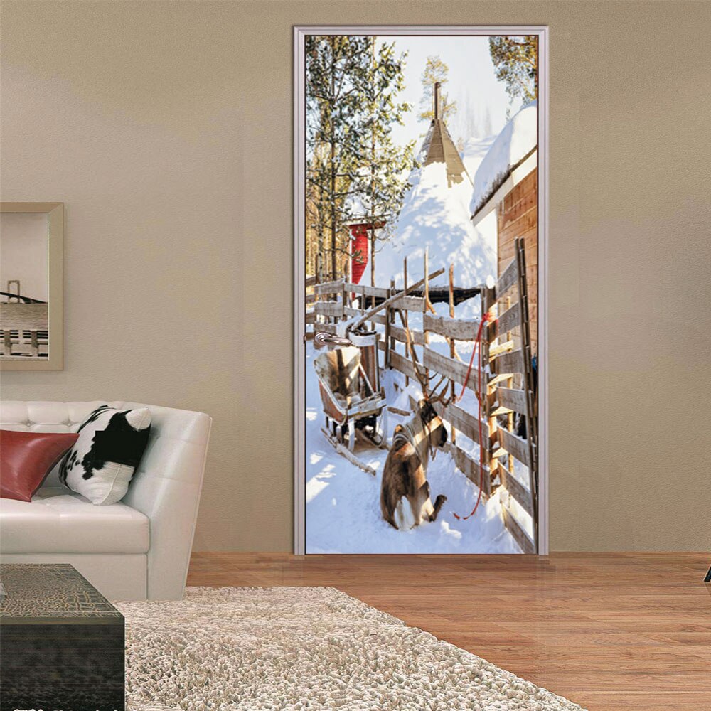 2 vellen/st. festival kerstboom deur muursticker speciaal besneeuwde dag landschap kunst muurschildering poster voor café restaurant winkel decoratie