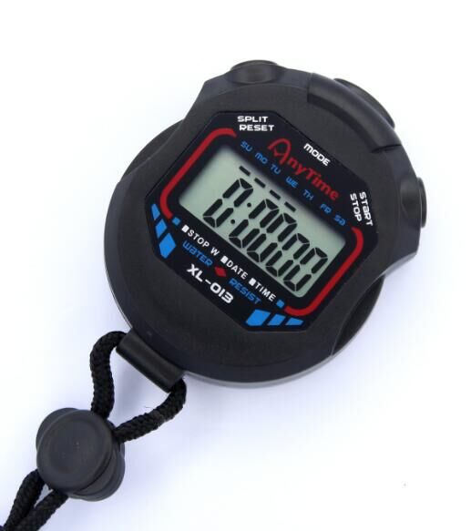 neue Klassische Wasserdichte Digital Handheld LCD Handheld Sport Stoppuhr Timer Stoppuhr mit Schnur: Schwarz