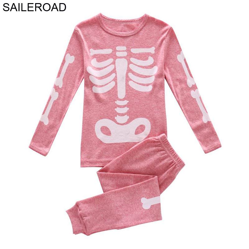 Saileroad 2-7 anos halloween noctilucence pijamas crânio para meninos outono crianças pijamas conjuntos de roupas para crianças kit: 3513 No Noctilucence / 6T