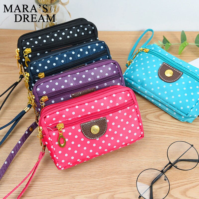 Mara's Dream Canvas Bag Handbag Female Korean Version of The Three Zipper Multi-layer Wallet Hand Bag Small Mobile