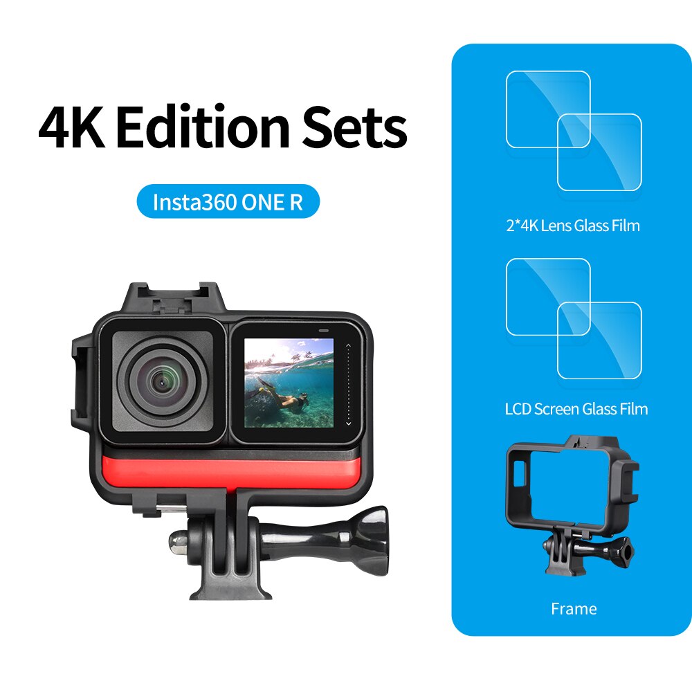 TELESIN 2 pièces protecteur d'objectif garde froid chaussure cadre étui écran et lentille protéger verre trempé pour Insta360 One R 4K 360 Edition: 4K Edition