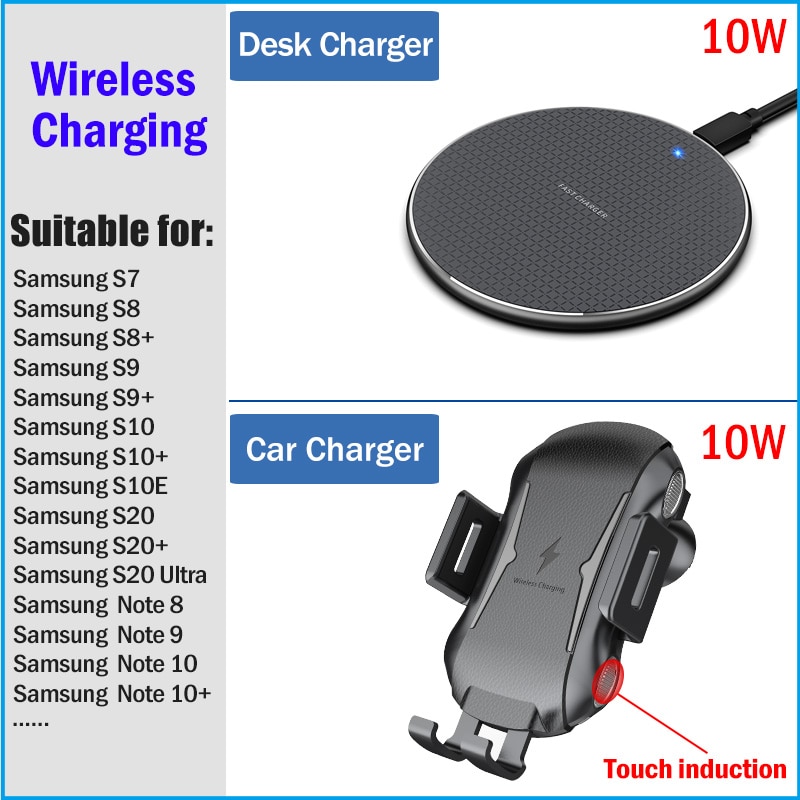 10w qi rápido carro & mesa de carregamento sem fio para samsung galaxy s7 s8 s9 s10 s20 plus ultra s10e nota 8 9 10 + 5g carregador de carro sem fio