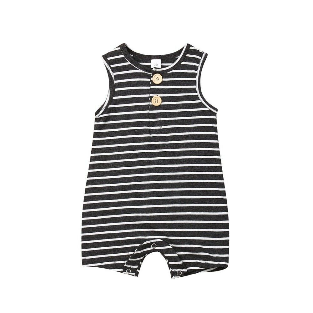 Unisex Pasgeboren Baby Meisje Jongen Gestreepte Mouwloze Romper Jumpsuit Zomer Een Stuk Kleding: Blauw / 24M