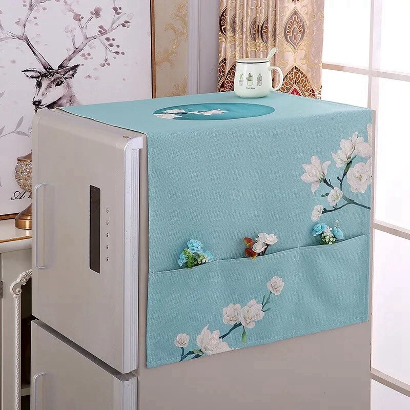 Retro bomuld linned køleskab arrangør enkelt dobbelt dør køleskab dæksel vaskemaskine støv dække køkken husholdningsartikler: Frisk magnolia
