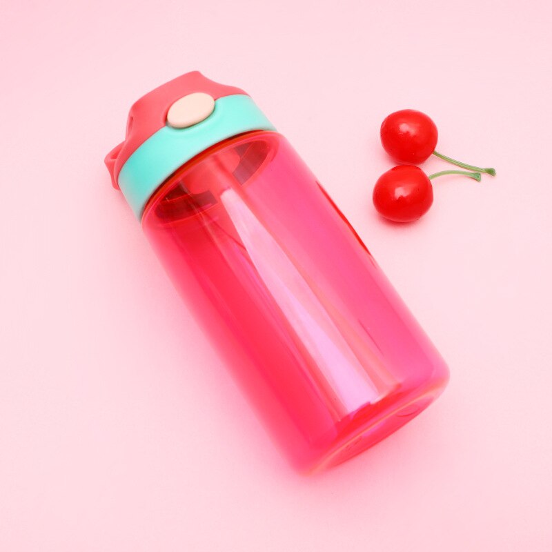 480ML Kids Water Cup Safe Baby Feeding Cups with Straws Leakproof Water Bottles Outdoor Portable Children&#39;s Cups: Red