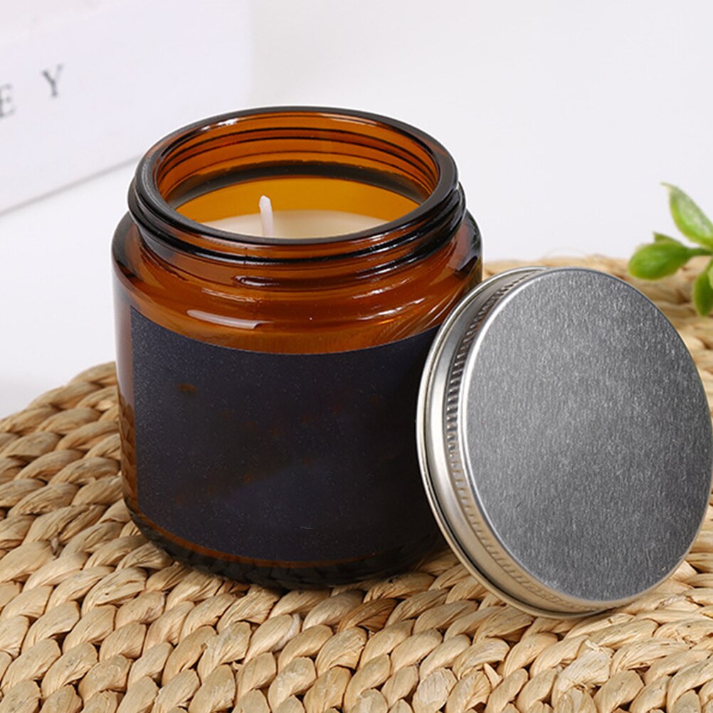 6pcs Amber Glass Jars Fillable Wax Candle Cups Empty Candle Holders with Lids