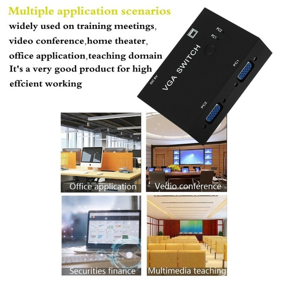 PzzPss 2 In 1 Out VGA Switcher 2 Port VGA Switch Box VGA For Consoles Set-top Boxes 2 Hosts Share 1 Display Notebook Projector