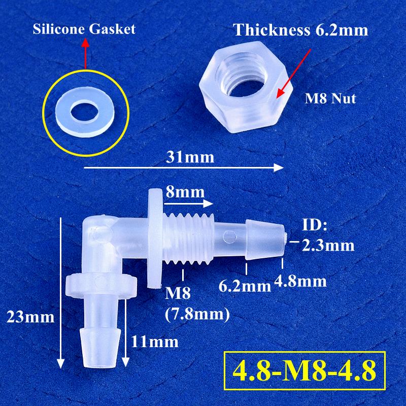 Connecteur coudé perforé pagode + joint en Silicone, adaptateur de réservoir d'aquarium, Joint de tuyau d'eau de jardin M6 ~ G1/2 à 2.4-11.1mm, 5 à 200 pièces: Rouge / 1 ''