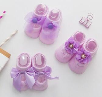baby baby thin cotton socks floor combed cotton bud silk flowers bow antiskid ship rubber toddler baby non-slip socks point: Purple 3 pair / 1 to 3 year