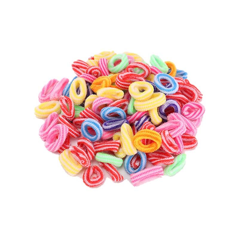 100Pcs Meisjes 1.5Cm Kleurrijke Kleine Ring Elastische Haarbanden Paardenstaart Houder Elastiekjes Chouchou Kids Haar Accessoires: striped color