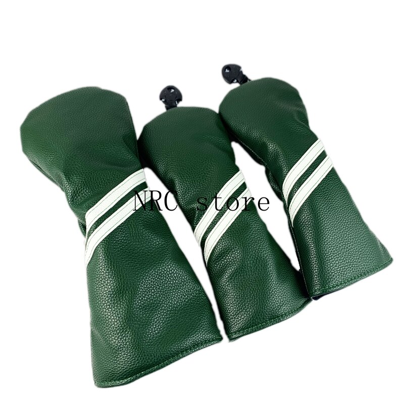 Green & White Stripes Pu Leather Golf Headcover – Driver/Fairway Wood/Hybrid – 1/3/5/H