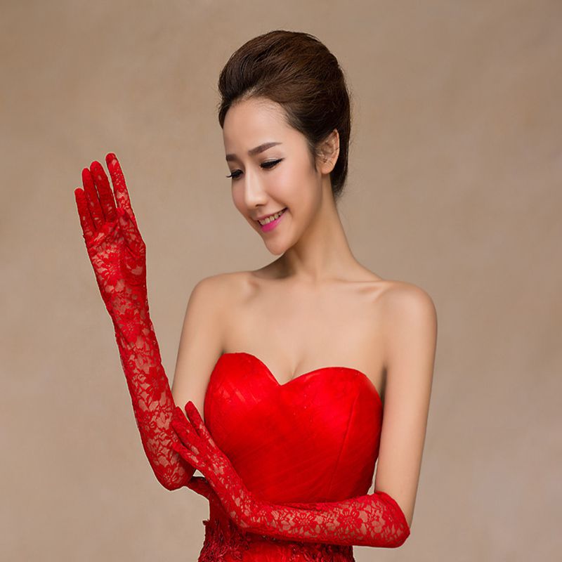 Nouveauté longue mariée gants ucuz doigt mariage accessoires vestido de festa mariée jarretière pas cher dentelle gants sposa