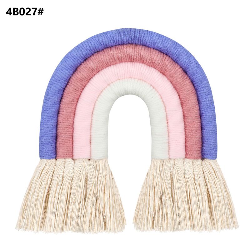4 lager macrame regnbåge väggdekor för sovrum barnkammare baby barn rum färgglada gobeläng rep vävd tofs vägghängande leksaker: 27
