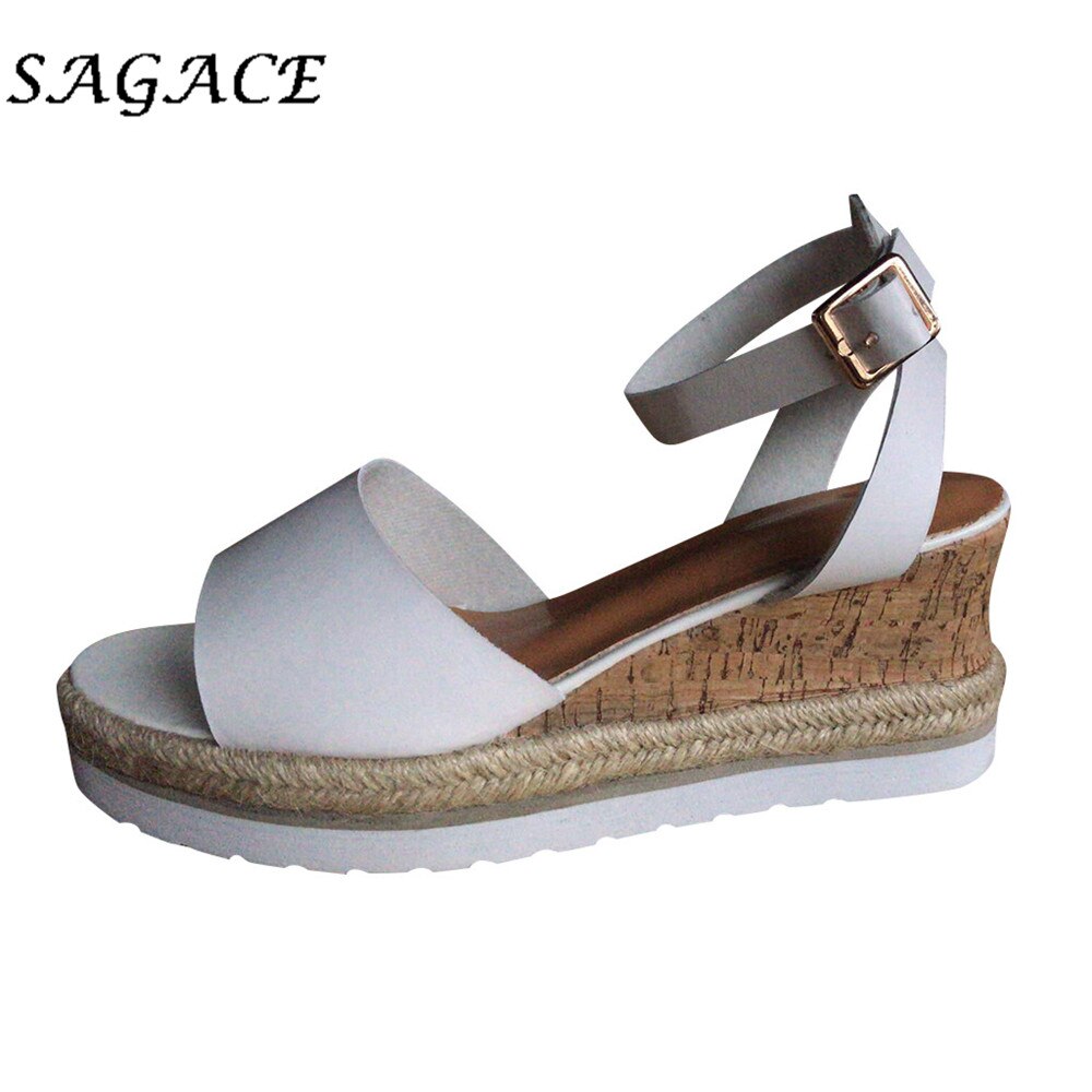 Buty SAGACE damskie klamry sandały klinowe gumowe plażbyć winnym sandały 2019 letnie damskie skórzane sandały na obcasie 5cm obuwie: WH / 37