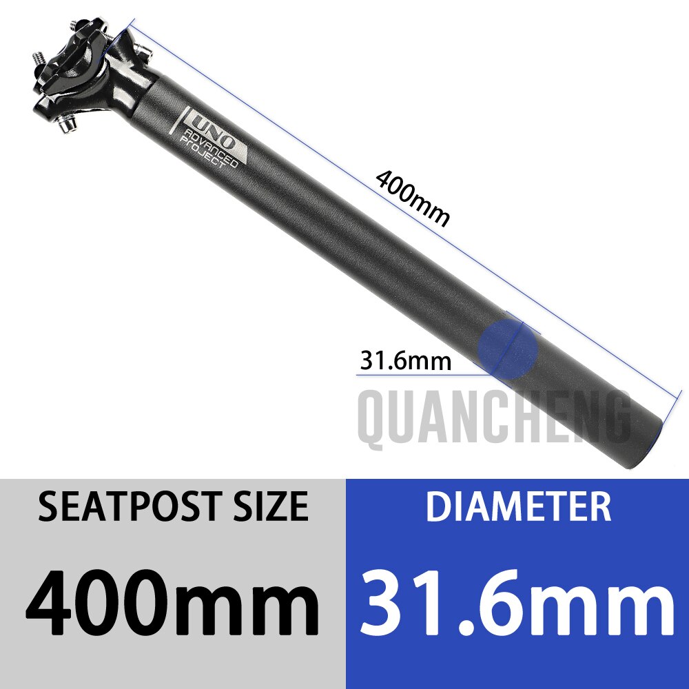 UNO-tija de sillín ultraligera para bicicleta de montaña, tubo de sillín de 350/400mm, 27,2/30,9/31,6mm, compensa 5mm, piezas de bicicleta de carretera: 31.6x400mm