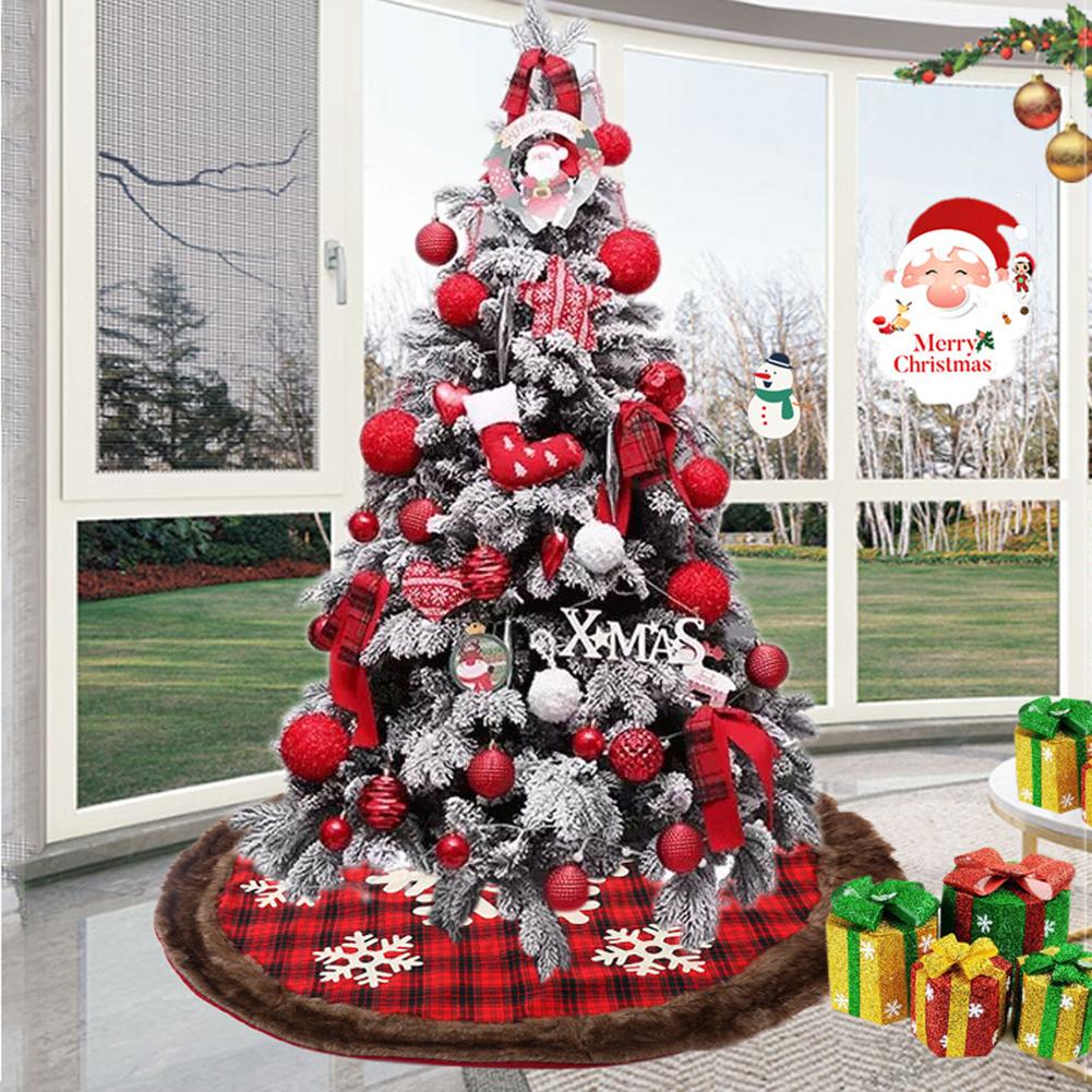 Tela a cuadros roja y negra de 120cm, borde de lana Artificial, decoración de falda para árbol de Navidad