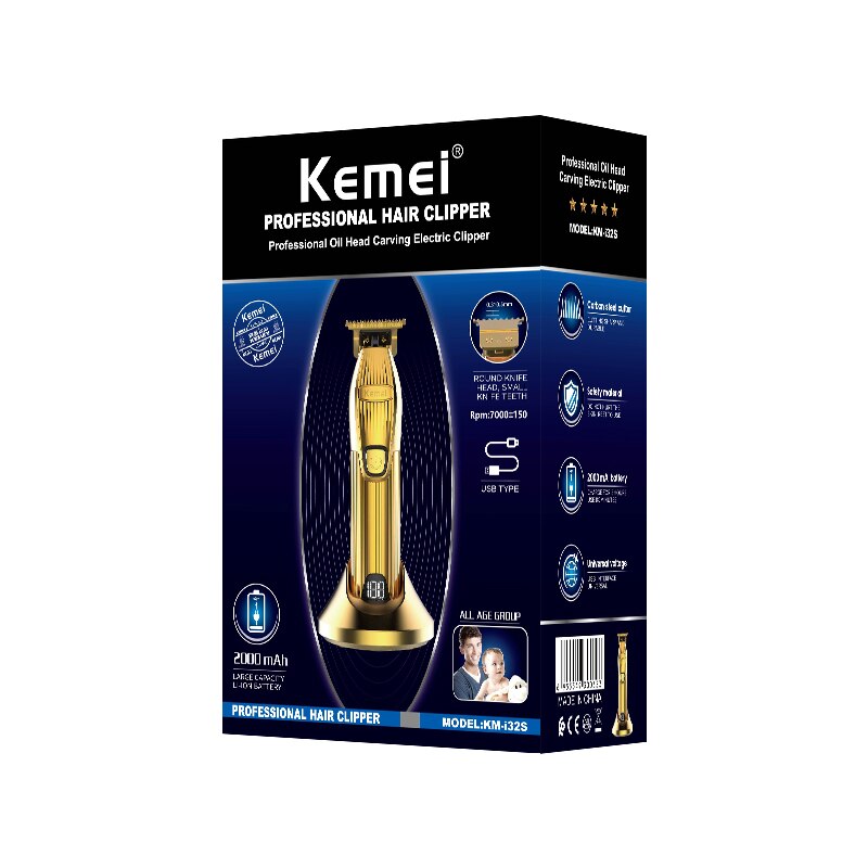 Kemei Professionele Oplaadbare Tondeuse Draagbare Goud 0Mm Cordless T-Blade Tondeuse Scheren Voor Stylisten Kapper: Default Title