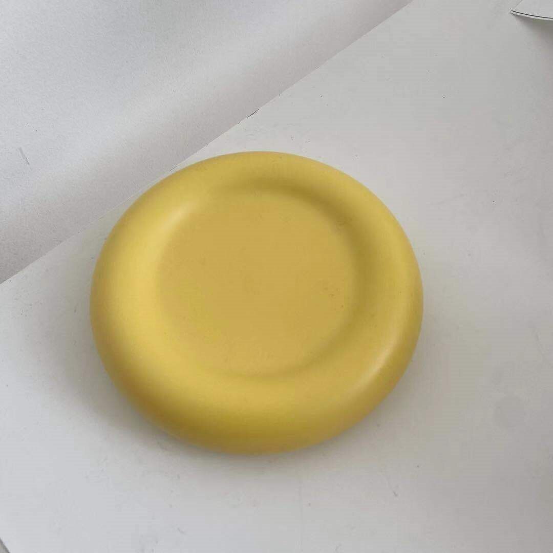 Vaisselle nordique en céramique, assiette de nourriture occidentale assiette à salade assiette à fruits ménage Dessert petit déjeuner assiette à Dessert: round yellow
