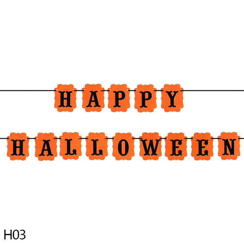 Halloween dekoration tegneserie kat stjerne flagermus heks græskar brev glad halloween banner bunting flag halloween fest hængende indretning: H03- halloween indretning