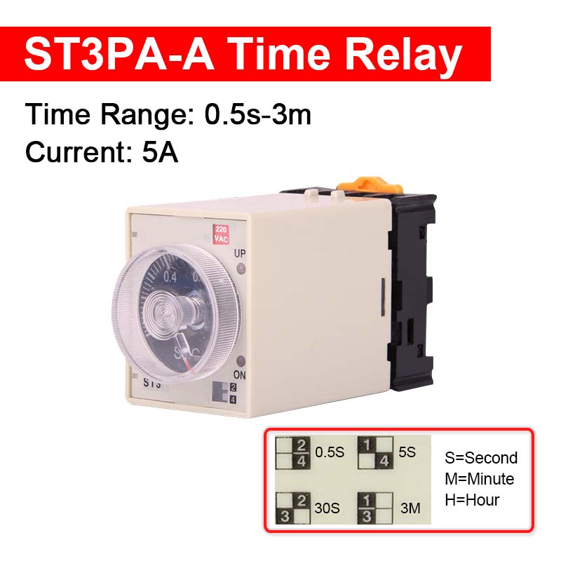 ST3Pa-A/B/C/D/E/F/G Zeitrelais mit Sockel, Einschaltverzögerung, 8 Stifte, Ausschaltverzögerung, Zeitrelais, AC 220 V, DC12 V, 24 V: Größte / Strombereich 2