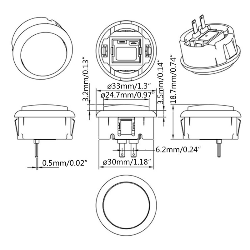 6PCS/Farben 30mm Arcade Game Push Button Transparent Kristall Taste 30mm Runde Taste Schalter Ersetzen Push taste T84D
