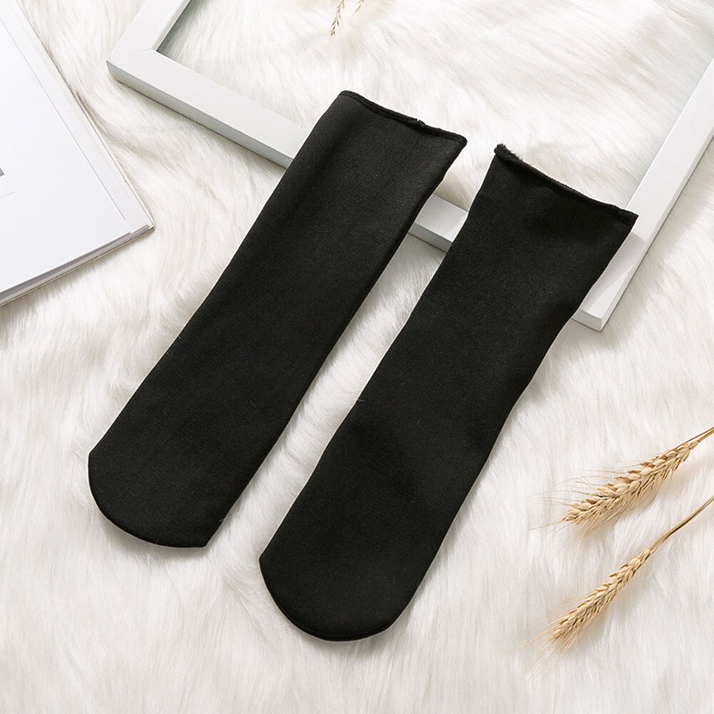 Calcetines gruesos de lana para mujer, medias gruesas y cálidas de Color sólido para mantener el calor, botas Unisex, calentador de lana térmica sin costuras para dormir, Invierno: Negro