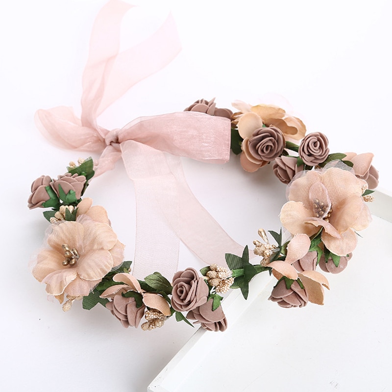 Estilo bohemio Mujer Flor del pelo corona boda vacaciones guirnalda de pelo guirnalda niñas flor diadema marrón accesorios para el cabello
