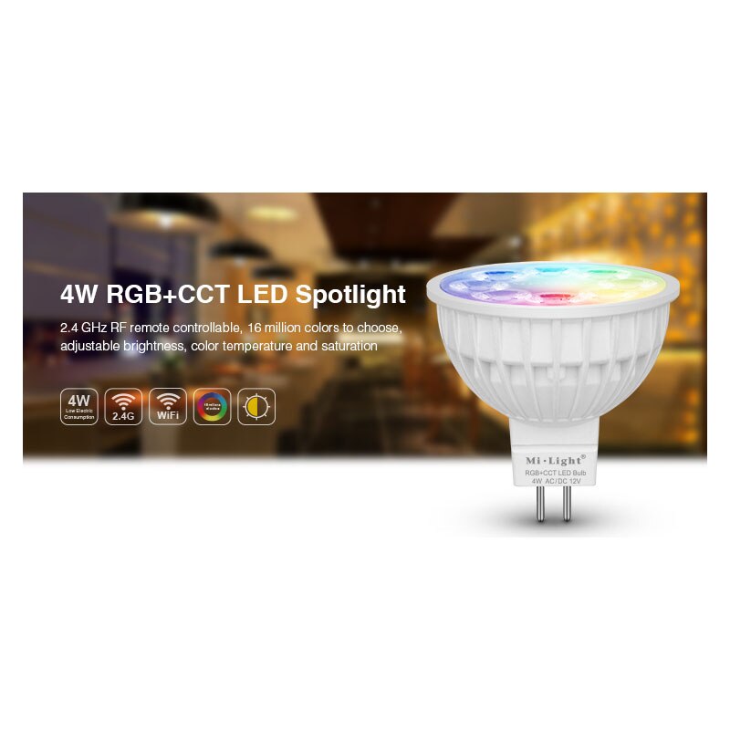 Miboxer AC/DC12V LED Bulb MR16 4W Lamp Light Dimmable RGB + Warm White + White (RGB+CCT) Spotlight Indoor Decoration