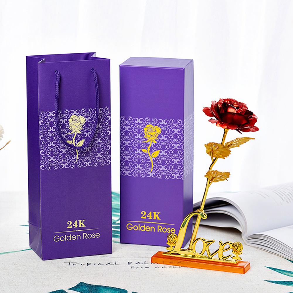 24K Gold Foil Rose Gold Rose Valentine's Day Wedding Anniversary Gold Foil Box Giveaway Small: Red luxury