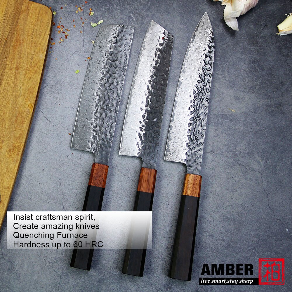 Bärnsten  vg10 damaskus konsoliderat bambuhandtag smideshammare damaskuskniv 8 tum japansk nakiri kockkniv 67 lager