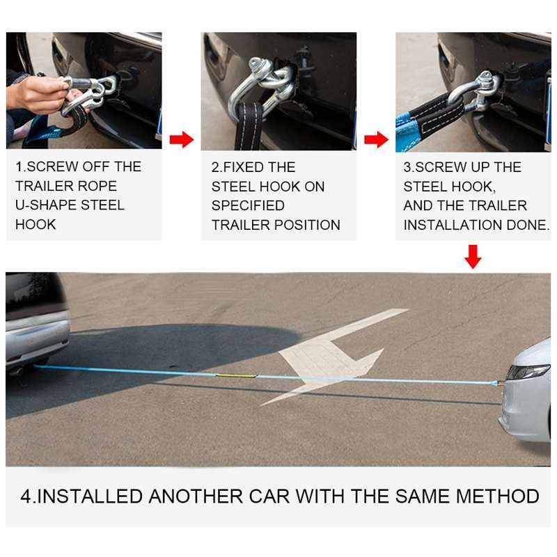 Cuerda de remolque para coche, Cable de remolque de recuperación de carretera con ganchos de tira reflectante, 8 toneladas, 5/3 metros