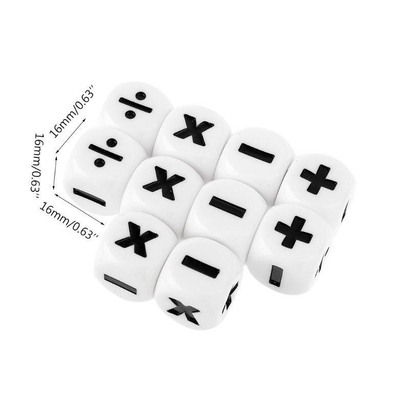 10pcs 16mm D6 Dice Mathematical Operators Arithmetic Dice Club Pub Board Game