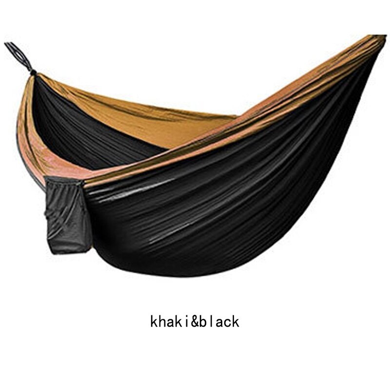Parachute double hammock hanging bed Nylon durable ultra-light Sleeping Bed Swing Outdoor Camping tent Travel 2 Persons 2.7x1.4m: khaki black