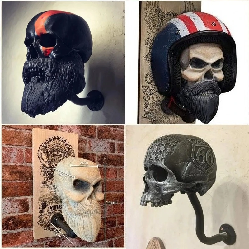 1 stk. kul hodeskalle motorsykkelhjelmholder veggmontert voksen hjelmhenger frakkoppbevaring sykkelhjelmholder veggdekor