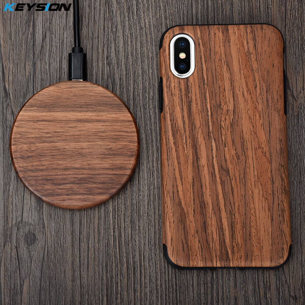 KEYSION 10W Wooden Qi Wireless Charger for iPhone 11 Pro Max XR XS Max 8Plus fast Wireless Charging Stand for Samsung S20 S10 S9