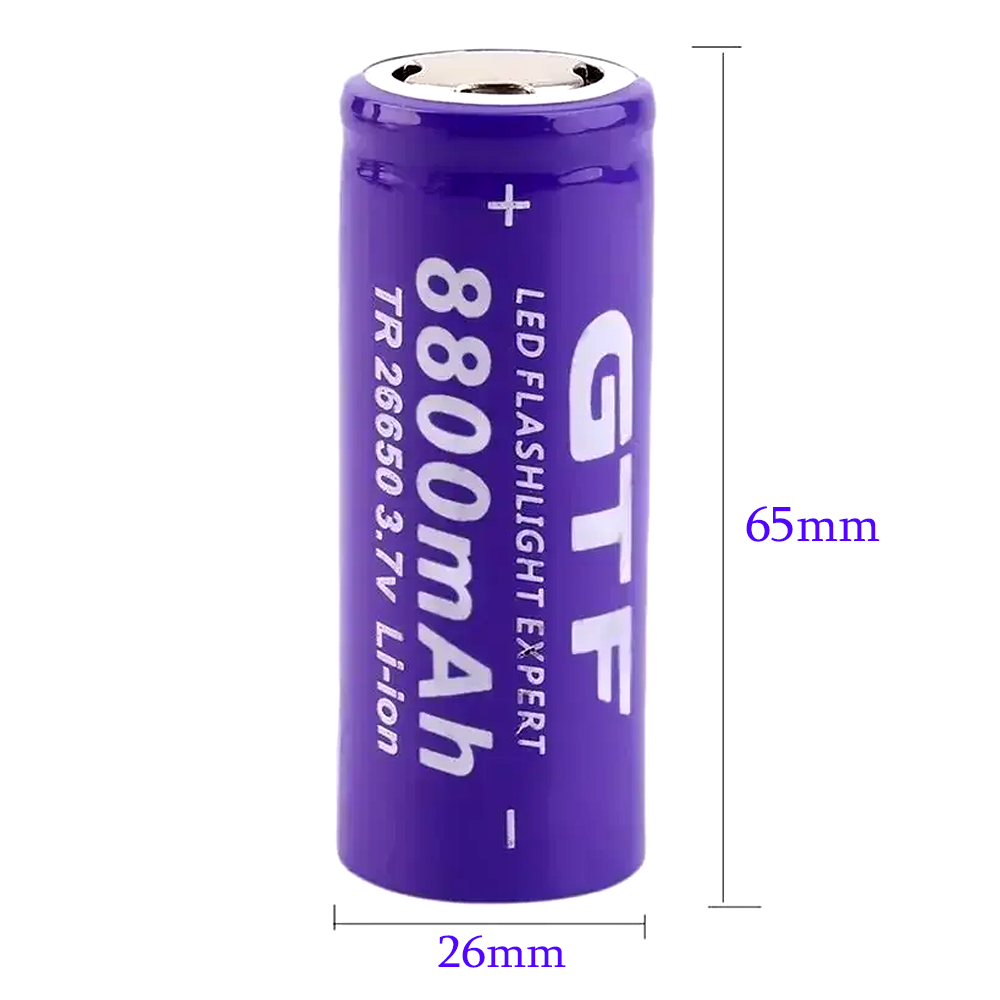 26650 8800mAh Li-ion Battery 3.7V GTF 26650 Rechargeable battery for flashlight，Electronics