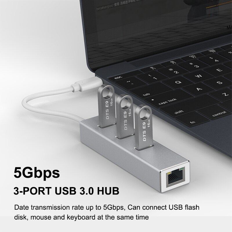 Usb  c 3.0 hub  rj45 ethernet adapter 1000 mbps netwerk voor macbook pro air computer pc laptop tv box accessoires type c splitter
