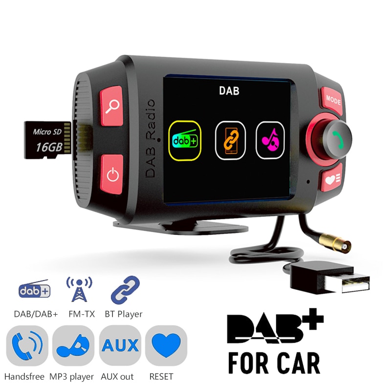 Mini FM Transmitter DAB/DAB+ Radio Receiver Bluetooth MP3 Player Colorful LCD Screen Music Adapter with Mic Support TF Card