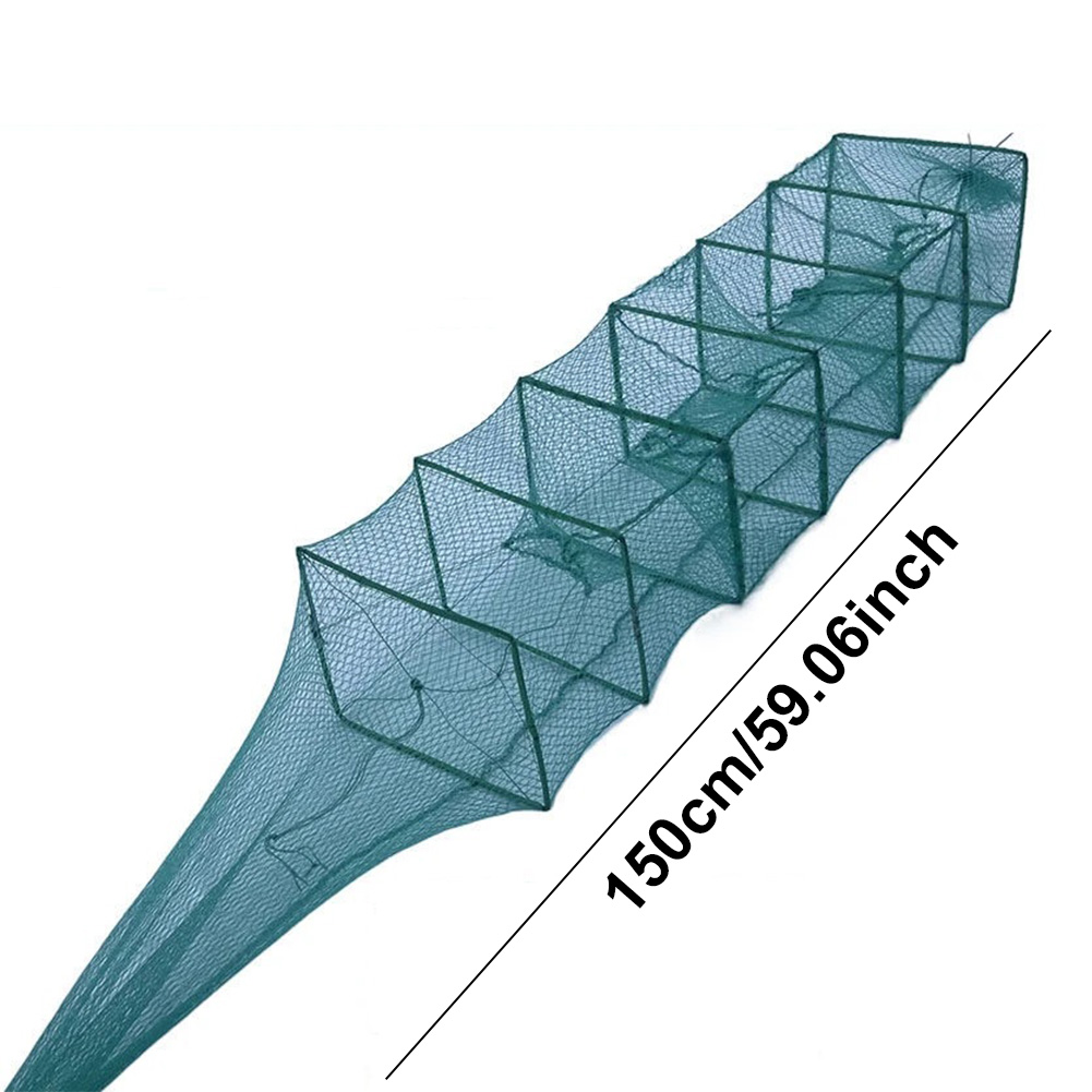 Portable Fishing Landing Net Pot Trap Fish Shrimp Mesh Cage Crab Crayfish Lobster Catcher Collapsible Fish Trap Fishing Supplies: Red