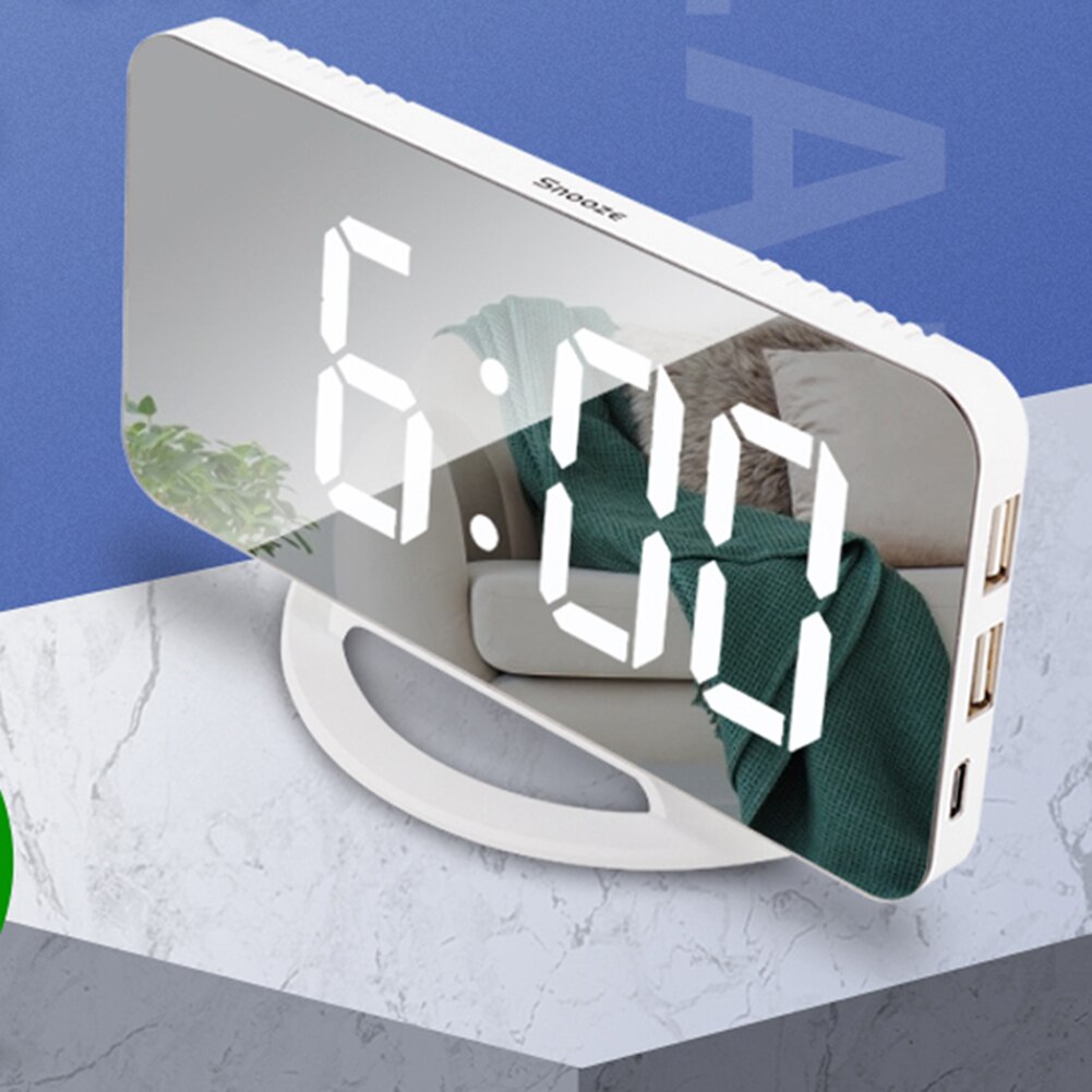 3Levels Multifunctional LED Screen Mirror Digital Display Wake Up Clock Desktop Automatic Photosensitive Electronic Alarm Clock