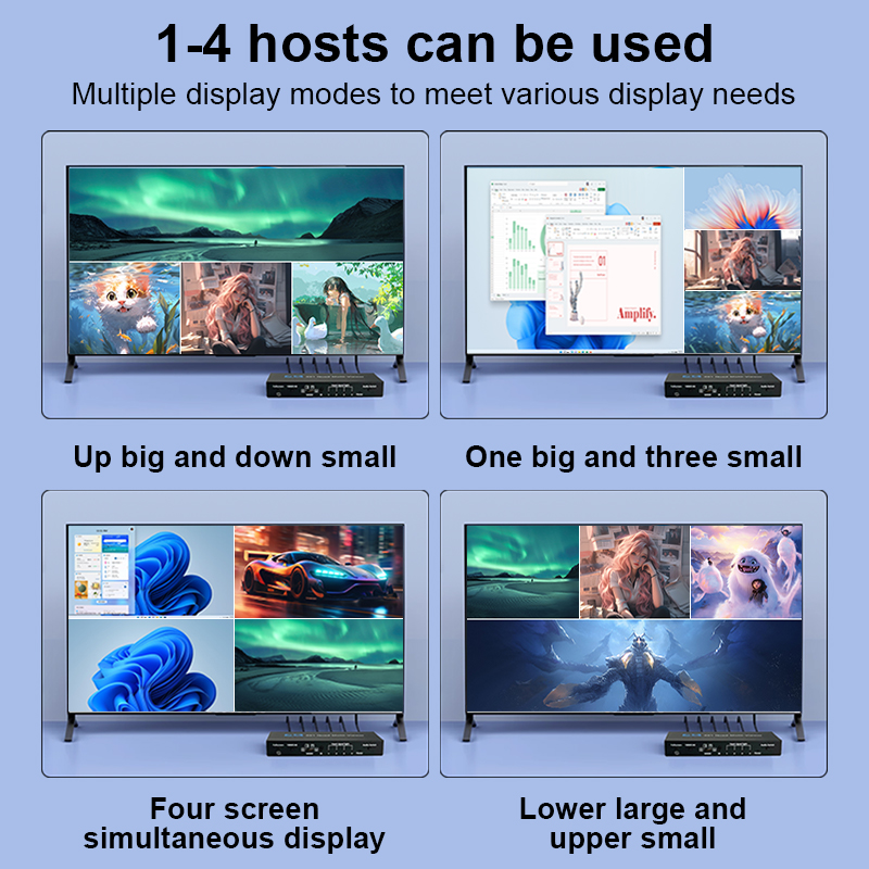 Conmutador multivisor HDMI 4K 4x1, pantalla cuádruple sin costuras 4K, divisor multivisor en tiempo Real, adaptador de interruptor HDMI 4 en 1 salida con IR