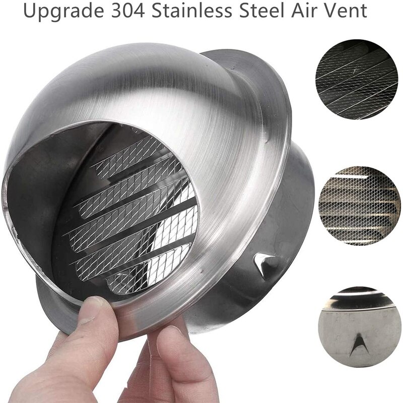 6-Inch 304 Stainless Steel Vent, Round Vent, Grid Duct, Outer Spherical Wall Outlet, Wall-Mounted Exhaust Hood Vent